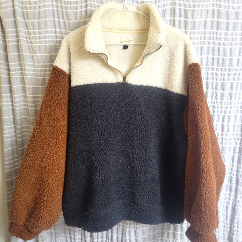 Universal Thread Sherpa Pullover, Size XL, White+Black+Brown